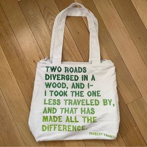 Robert Frost Poem White Canvas Purse with inside pockets